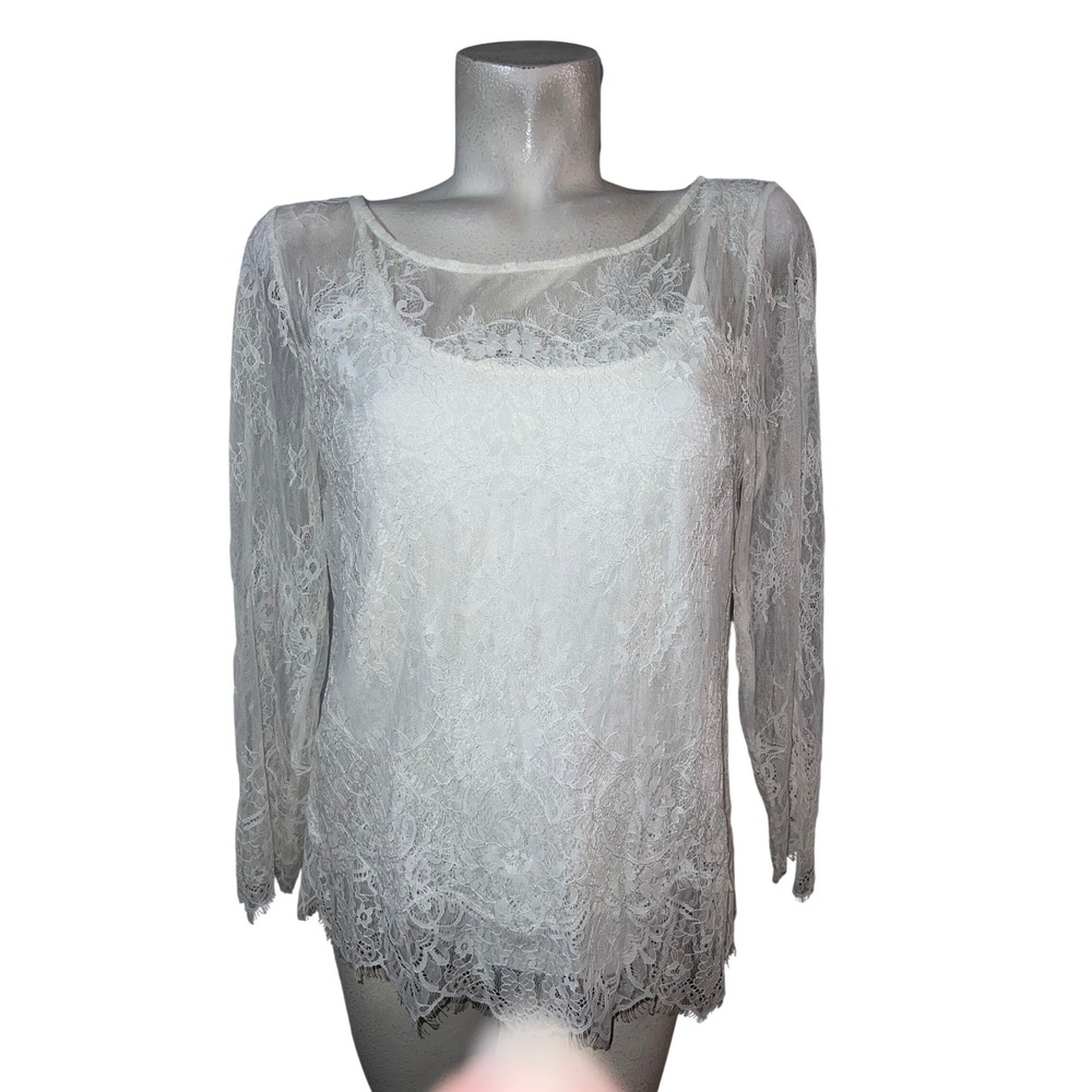 White House Black Market Ivory Lace Long Sleeve Blouse with Camisole Size M